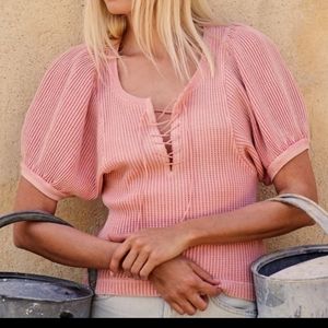 Pink short puff sleeve thermal from Free people